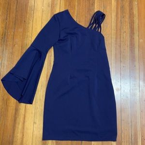 Navy Blue Bell Sleeve Cocktail Dress